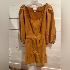 Ava & Viv Women's Size 1X Mustard Yellow Dress, plus size, tie back, EUC, modest